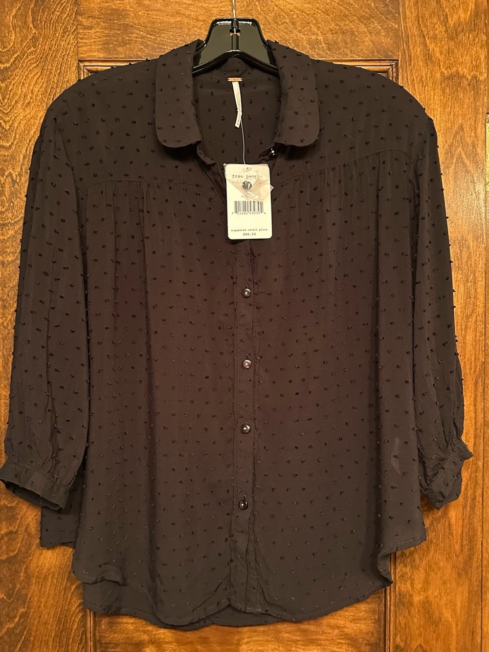 Free People Black Textured Dot Button-Down Shirt